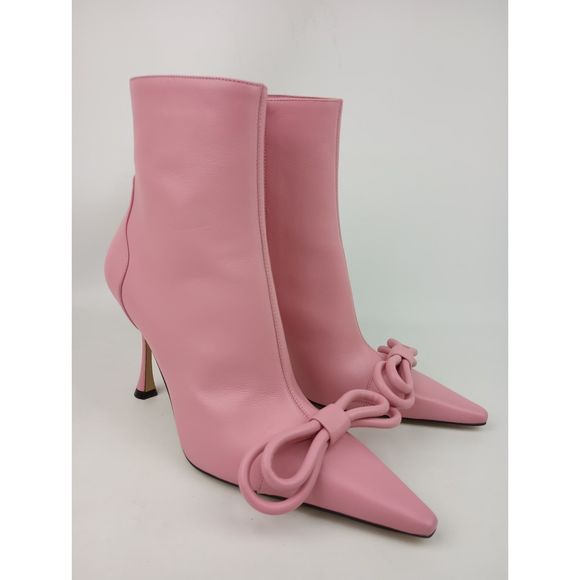 Mach & Mach Women's Pink Double Bow Leather Ankle Boots Size 37.5 - Picture 1 of 6